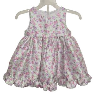 Marmelatta Infant Girls Size 3-6 Mo Sleeveless Floral Lined Dress Belted Ruffle